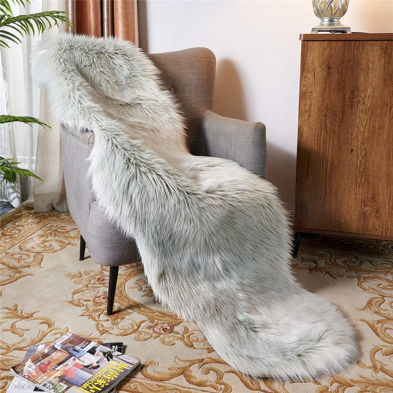 Easy Joy EasyJoy Ultra Soft Fluffy Shaggy Area Rug Faux Fur, Chair Cover, Fuzzy Seat Pad for Bedroom Floor Sofa Living Room (2 x 6 ft Sheepskin, Light Grey) - Image 2